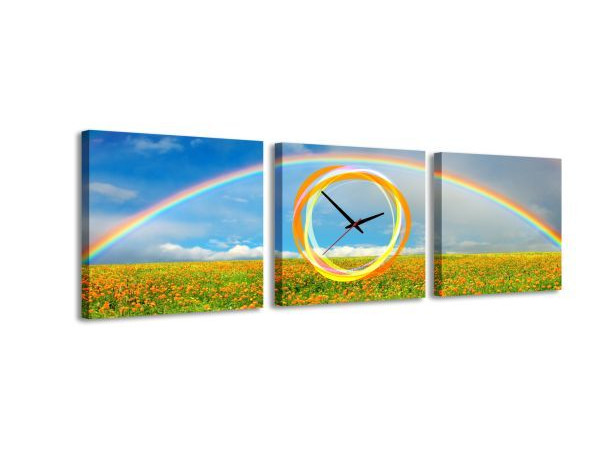 3-dielny obraz s hodinami, Rainbow, 35x105cm 3-dielny obraz s hodinami, Rainbow, 35x105cm