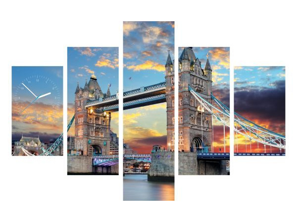 5-dielny obraz s hodinami,TOWER BRIDGE, 100x70cm 5-dielny obraz s hodinami,TOWER BRIDGE, 100x70cm