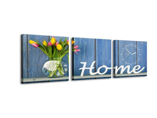 3-dielny obraz s hodinami, Home, 35x105cm 3-dielny obraz s hodinami, Home, 35x105cm