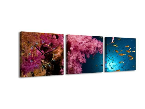 3 dielne obrazové hodiny Pod vodou, 35x105cm