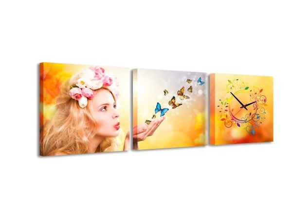 3 dielne obrazové hodiny, Motýle, 35x105cm 3 dielne obrazové hodiny, Motýle, 35x105cm