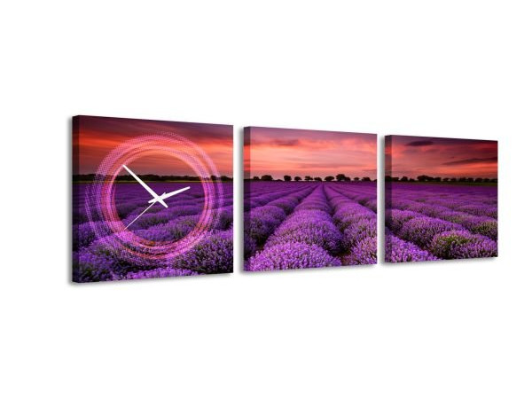 3-dielny obraz s hodinami, Purple, 30x105cm