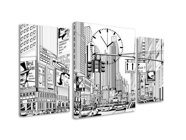 3 dielne obrazové hodiny, ZEICHNUNG CITY, 60x95cm 3 dielne obrazové hodiny, ZEICHNUNG CITY, 60x95cm