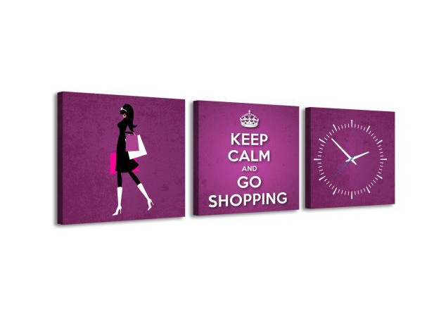 3-dielny obraz s hodinami, SHOPPING, 30x105cm 3-dielny obraz s hodinami, SHOPPING, 30x105cm