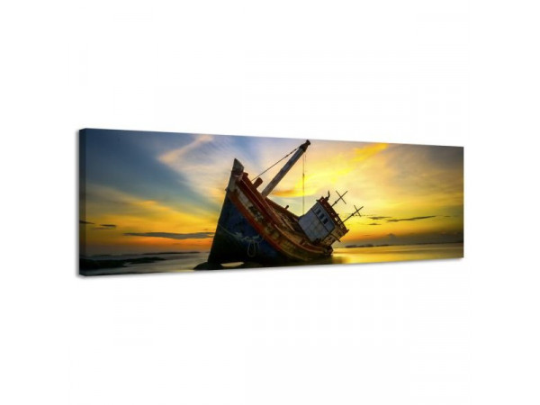 Obraz na plátne Panoráma, Stroskotaná loď, 158x46cm Obraz na plátne Panoráma, Stroskotaná loď, 158x46cm