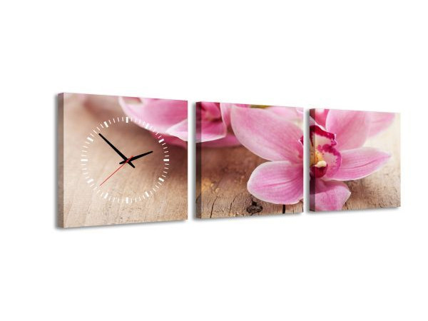3 dielne obrazové hodiny, Pink, 35x105cm