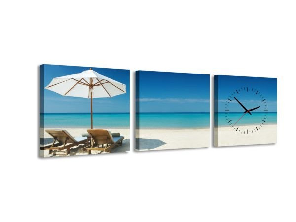 3 dielne obrazové hodiny, Beach, 35x105cm 3 dielne obrazové hodiny, Beach, 35x105cm