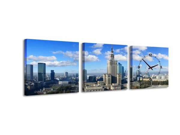 3 dielne obrazové hodiny Varšava panoráma, 35x105cm 3 dielne obrazové hodiny Varšava panoráma, 35x105cm