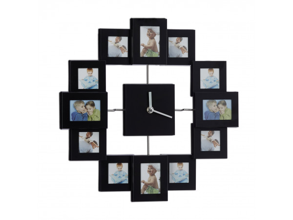 Nástenné hodiny s 12 fotorámikmi čierne, rd1960 35cm