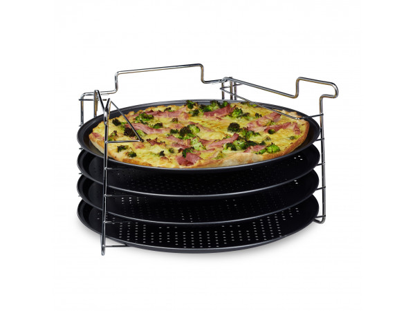 Sada 4 podnosov na pizzu so stojanom Sada 4 podnosov na pizzu so stojanom