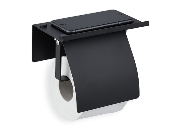 Čierny držiak na toaletný papier s poličkou, RD43915