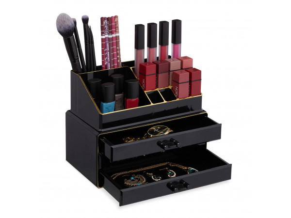 Organizér na make-up s 3 zásuvkami RD23137 čierno-zlatá Organizér na make-up s 3 zásuvkami RD23137 čierno-zlatá