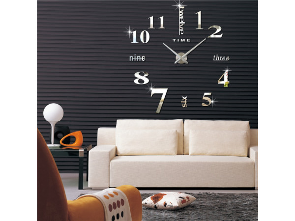 3D Nalepovacie hodiny DIY Clock Twelve Time, strieborná 90-130cm 3D Nalepovacie hodiny DIY Clock Twelve Time, strieborná 90-130cm