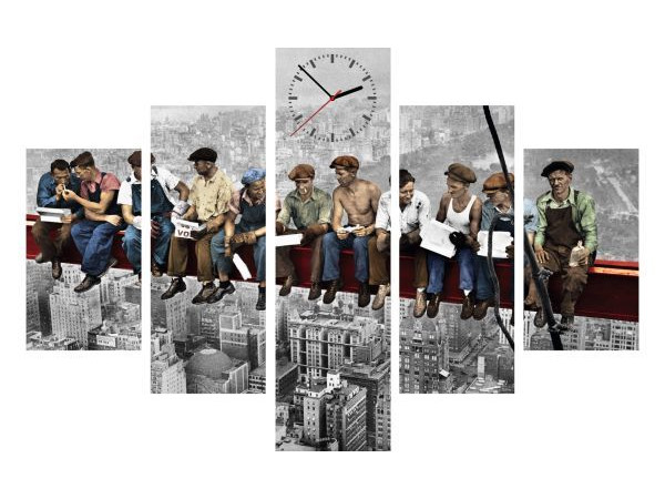5-dielny obraz s hodinami,NY Robotníci, 100x70cm