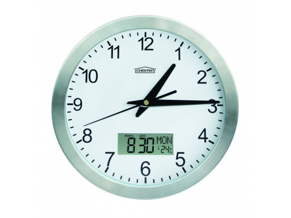 Nástenné hodiny s teplomerom a dátumom, Chrono, 25 cm Nástenné hodiny s teplomerom a dátumom, Chrono, 25 cm