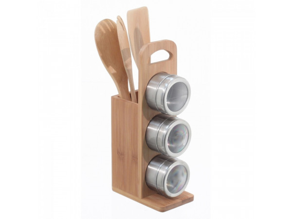 Bambusový stojan s náradím 3 + 3 magnetické koreničky, Bamboo 