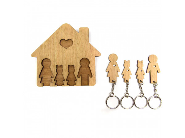 Domček so sadou kľúčeniek MIMI - rodičia a 2 dcéry 