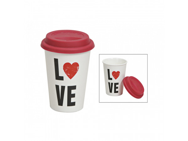 Porcelánový hrnček na kávu so sebou, LOVE Porcelánový hrnček na kávu so sebou, LOVE