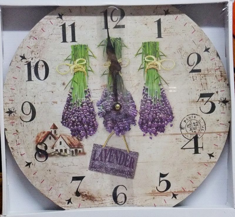 Nástenné hodiny drevené, Vintage, ar22r, Lavender, 34cm 